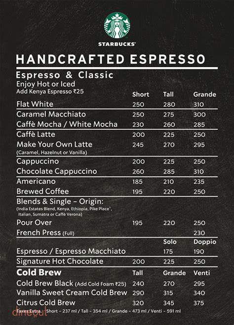 menukaart starbucks|starbucks menu.